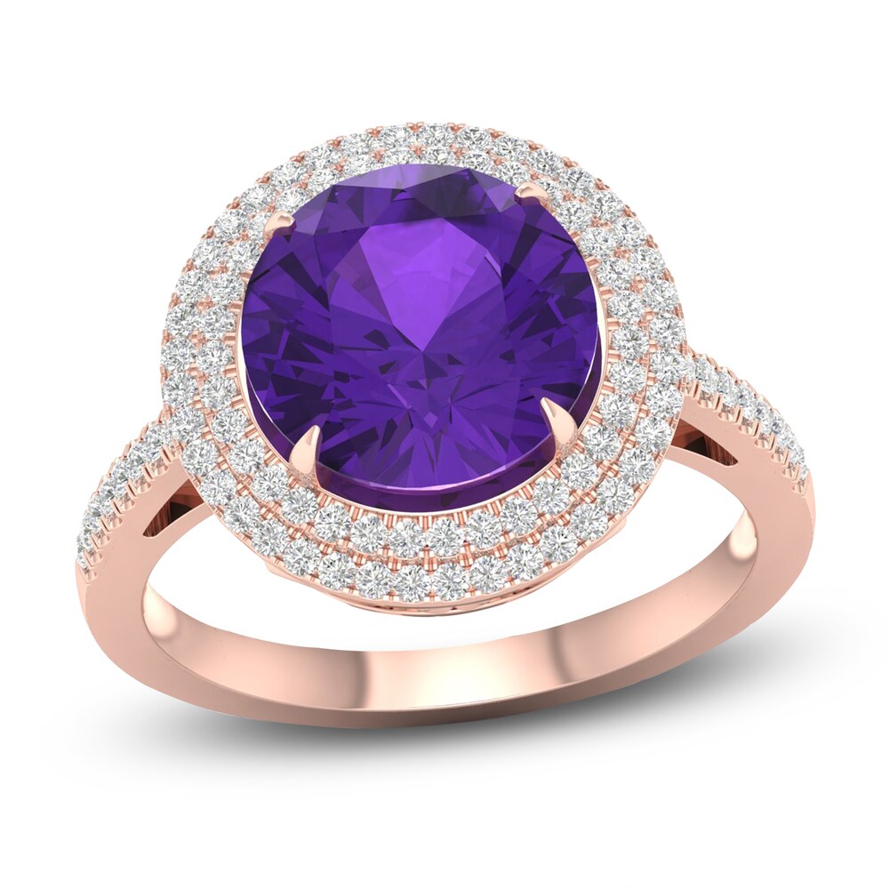 Natural Amethyst Ring 1/4 ct tw Diamonds 10K Rose Gold cSKSYzmN
