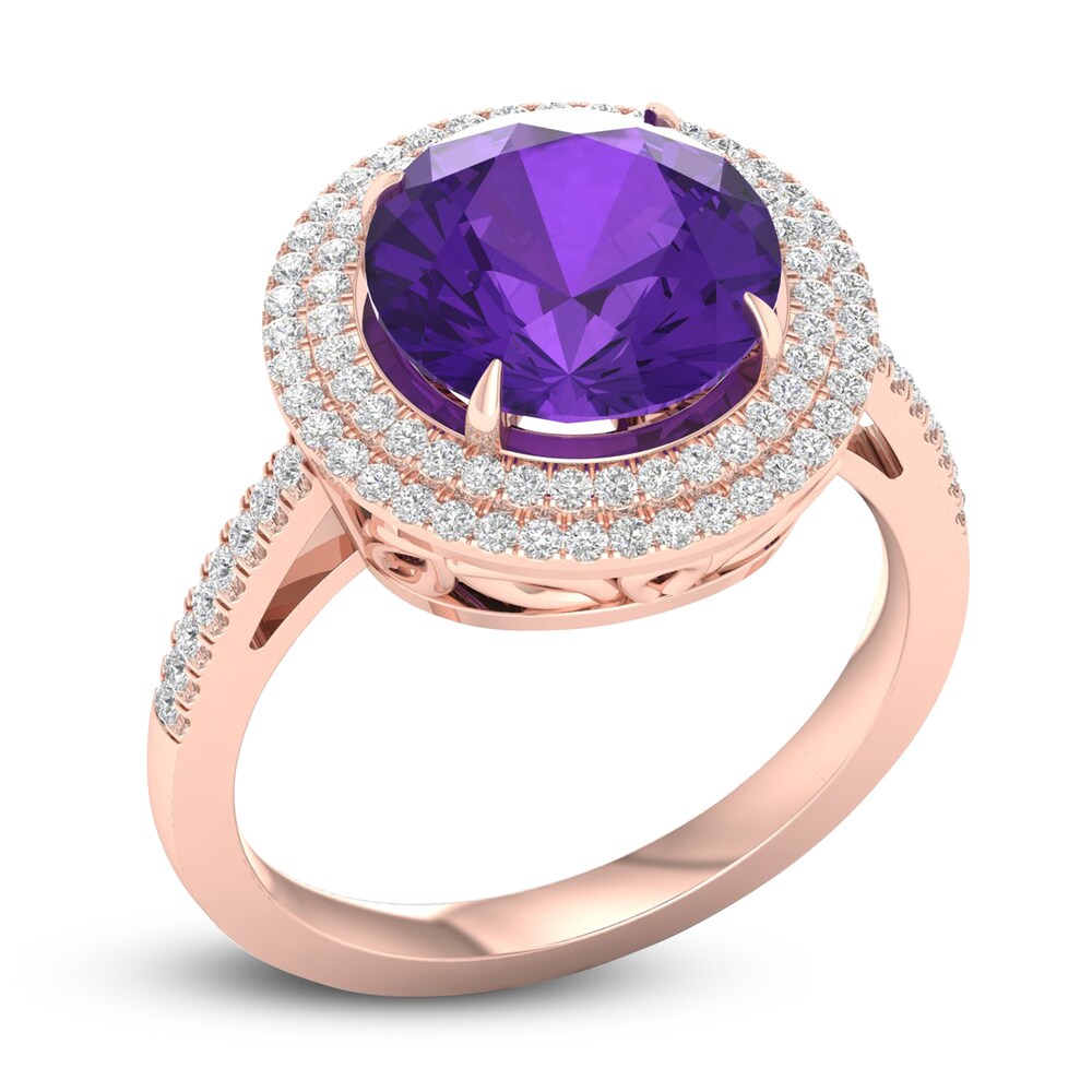 Natural Amethyst Ring 1/4 ct tw Diamonds 10K Rose Gold cSKSYzmN