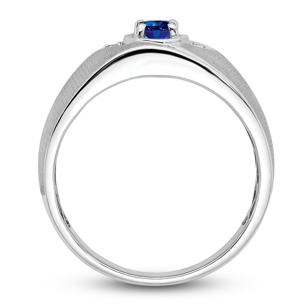 Men\'s Natural Blue Sapphire Ring Diamond Accents 14K White Gold cTEWizIQ