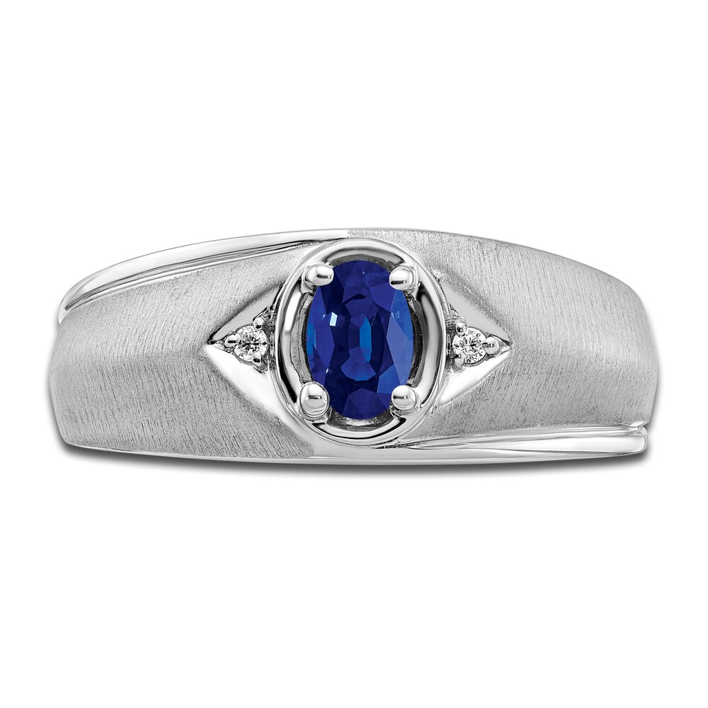 Men\'s Natural Blue Sapphire Ring Diamond Accents 14K White Gold cTEWizIQ