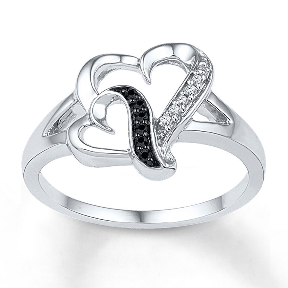 Black/White Diamond Heart Ring 1/20 ct tw Sterling Silver cma7sqqr [cma7sqqr]