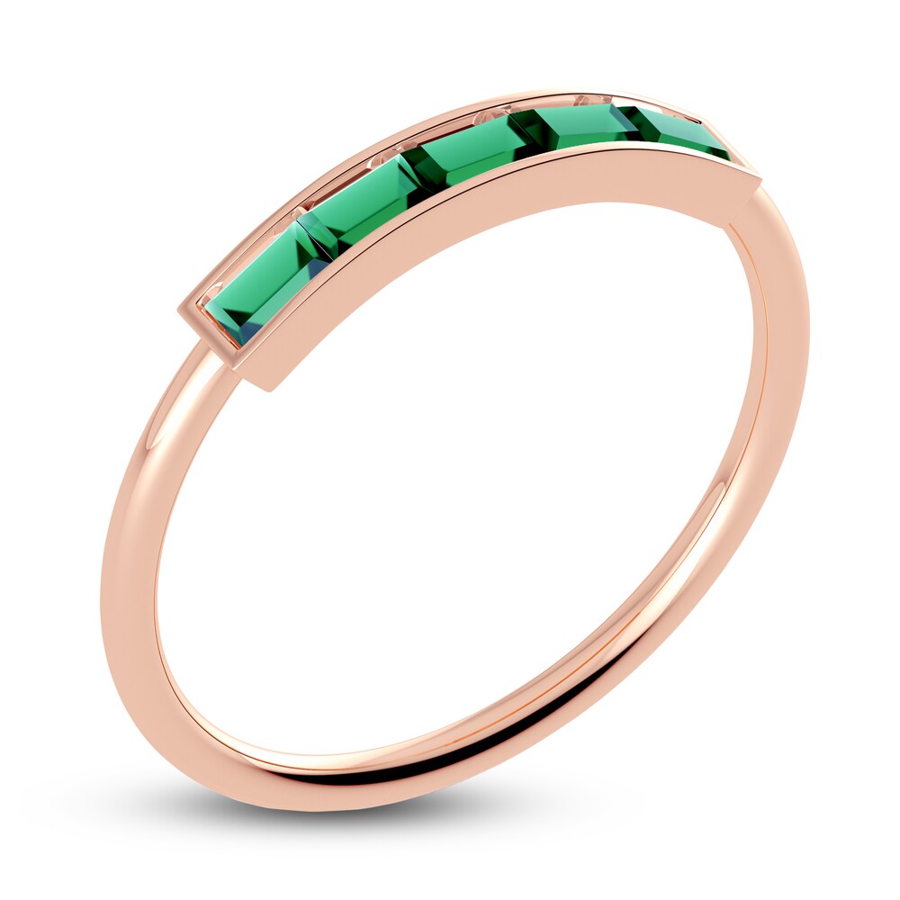 Juliette Maison Natural Emerald Baguette Bar Ring 10K Rose Gold crt0FeQs