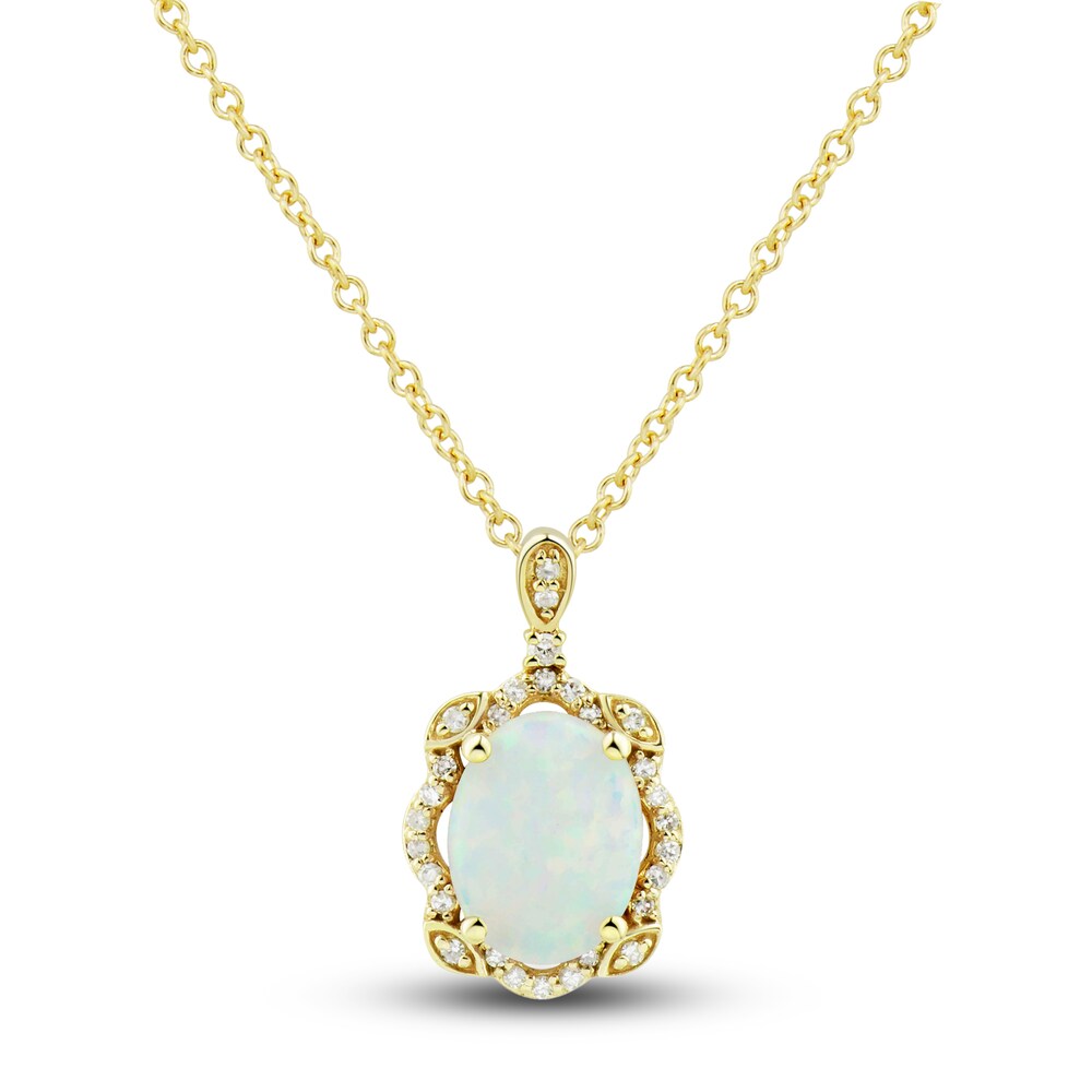 Lab-Created Opal Ring, Earring & Necklace Set 1/3 ct tw Diamonds 10K Yellow Gold dMQJRvWi