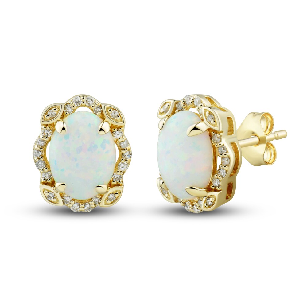 Lab-Created Opal Ring, Earring & Necklace Set 1/3 ct tw Diamonds 10K Yellow Gold dMQJRvWi