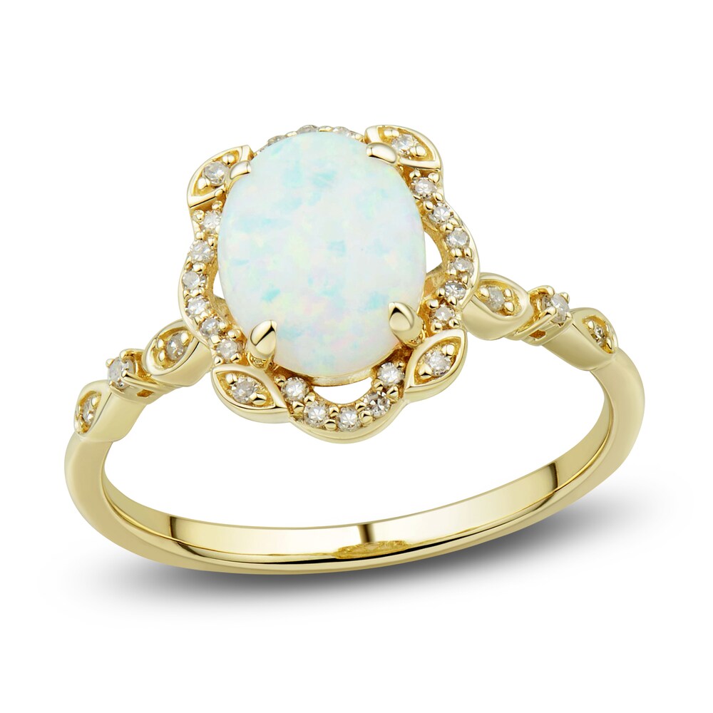 Lab-Created Opal Ring, Earring & Necklace Set 1/3 ct tw Diamonds 10K Yellow Gold dMQJRvWi