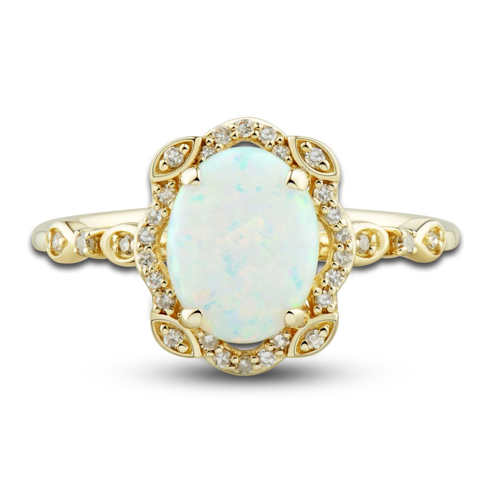 Lab-Created Opal Ring, Earring & Necklace Set 1/3 ct tw Diamonds 10K Yellow Gold dMQJRvWi