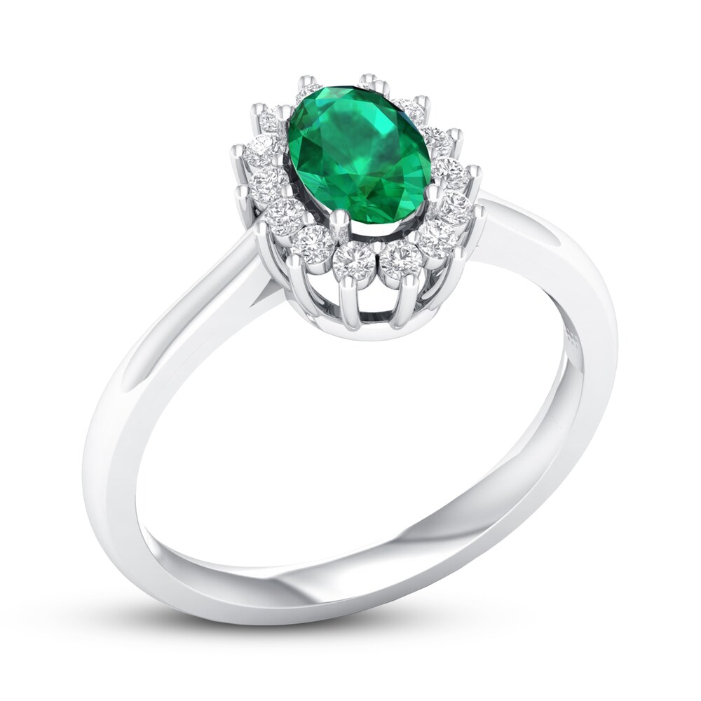 Emerald Ring 1/5 ct tw Diamonds 10K White Gold dZGNWj7n