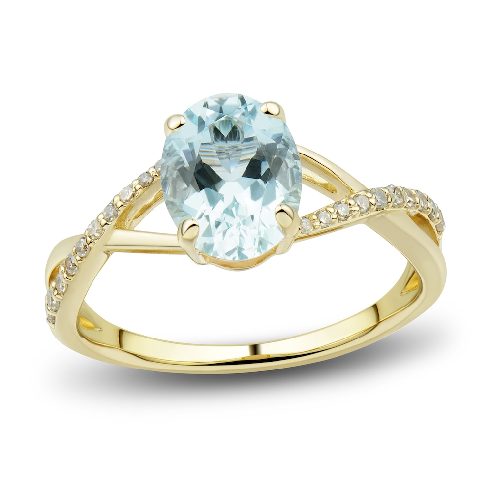 Natural Aquamarine Ring, Earring & Necklace Set 1/5 ct tw Diamonds 10K Yellow Gold dkZnRklY