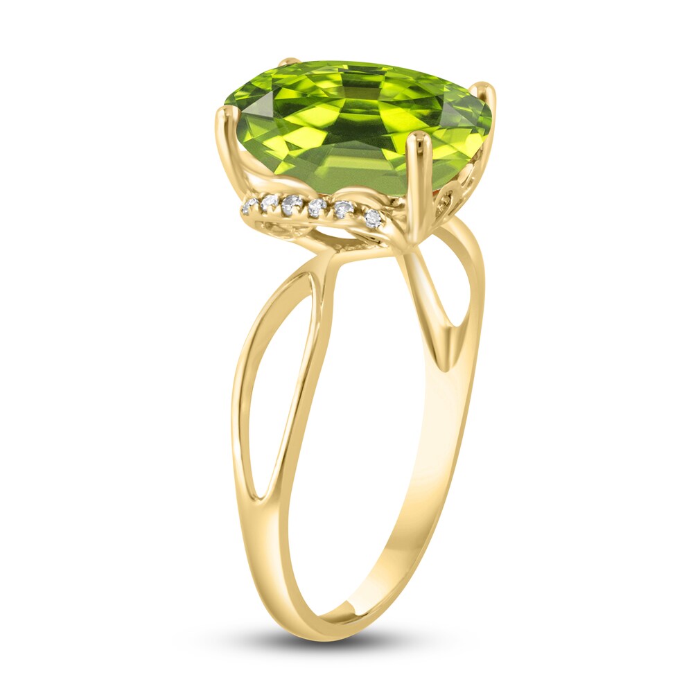 LALI Jewels Natural Peridot Ring 1/20 ct tw Diamonds 14K Yellow Gold dlQ7555S