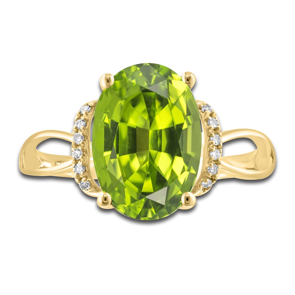 LALI Jewels Natural Peridot Ring 1/20 ct tw Diamonds 14K Yellow Gold dlQ7555S