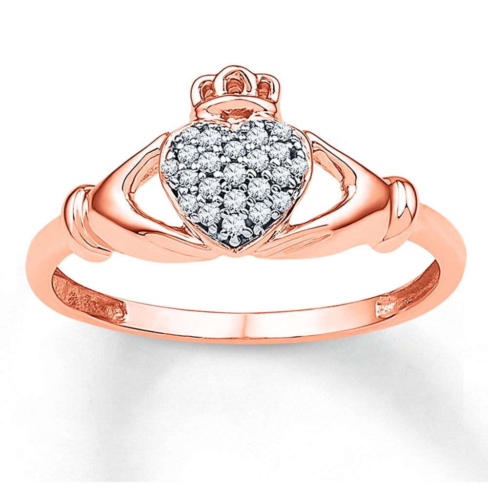 Diamond Claddagh Ring 1/10 ct tw Round-cut 10K Rose Gold e4M9EIBu