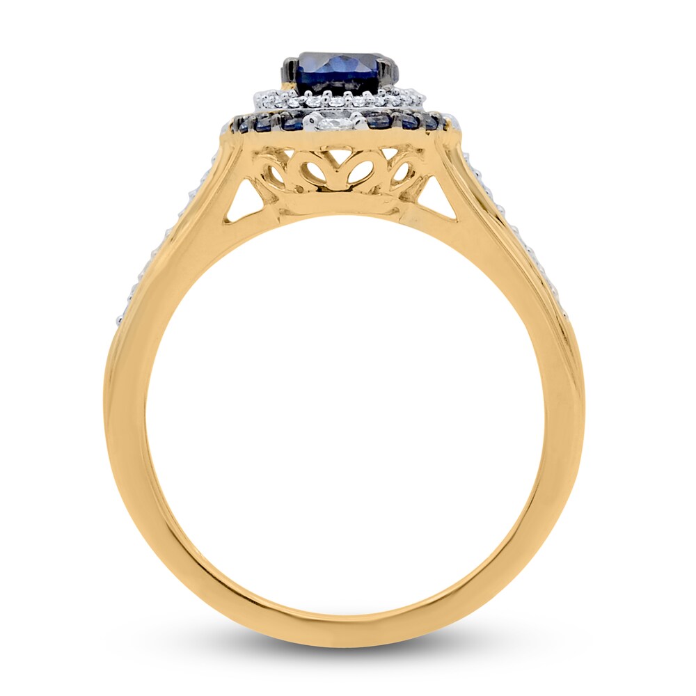 Natural Blue Sapphire Ring 1/5 ct tw Diamonds 14K Yellow Gold eESsBhHn