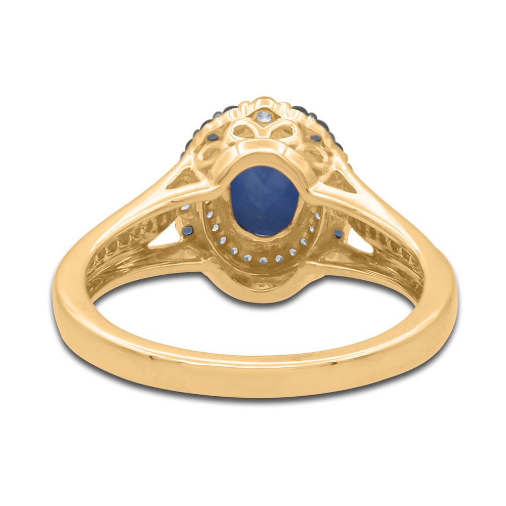 Natural Blue Sapphire Ring 1/5 ct tw Diamonds 14K Yellow Gold eESsBhHn