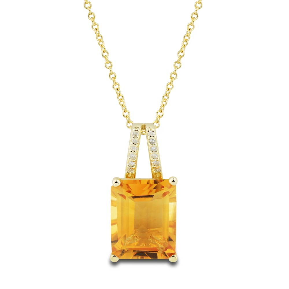 Natural Citrine Ring, Earring & Necklace Set 1/5 ct tw Emerald 10K Yellow Gold eFkc1D7f