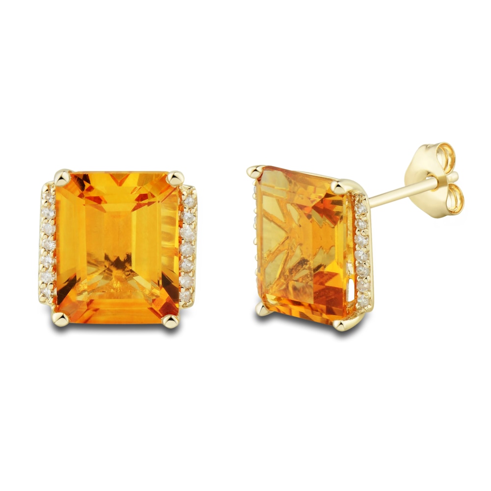 Natural Citrine Ring, Earring & Necklace Set 1/5 ct tw Emerald 10K Yellow Gold eFkc1D7f