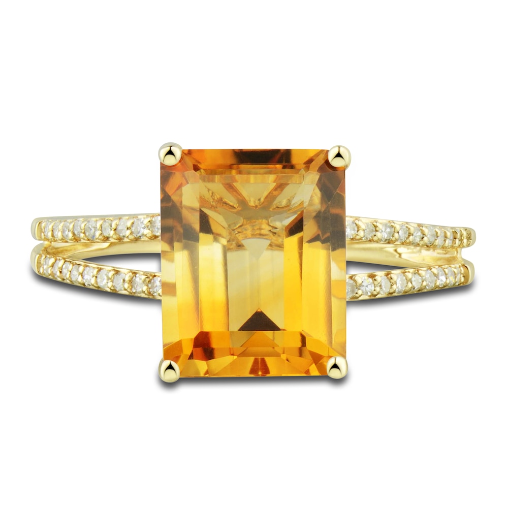 Natural Citrine Ring, Earring & Necklace Set 1/5 ct tw Emerald 10K Yellow Gold eFkc1D7f