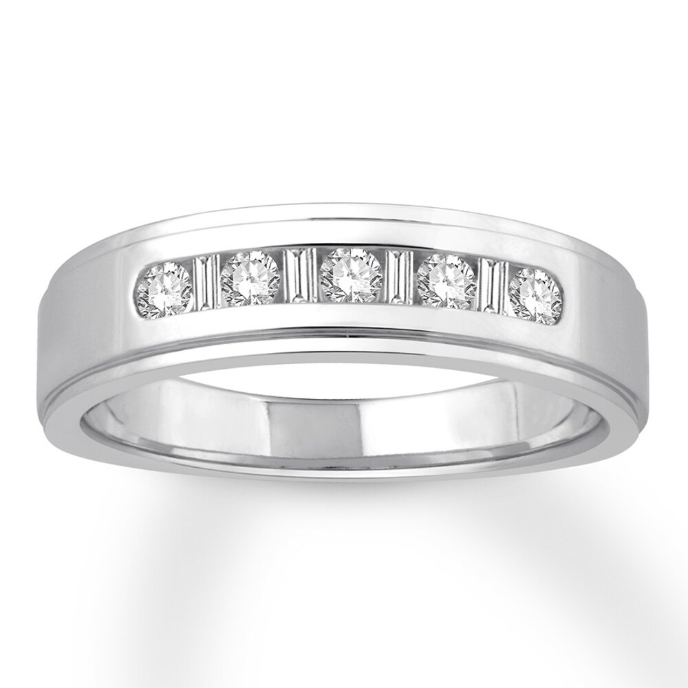 Men\'s Colorless Diamond Band 1/3 ct tw Round-cut 14K White Gold eQtJ1q02