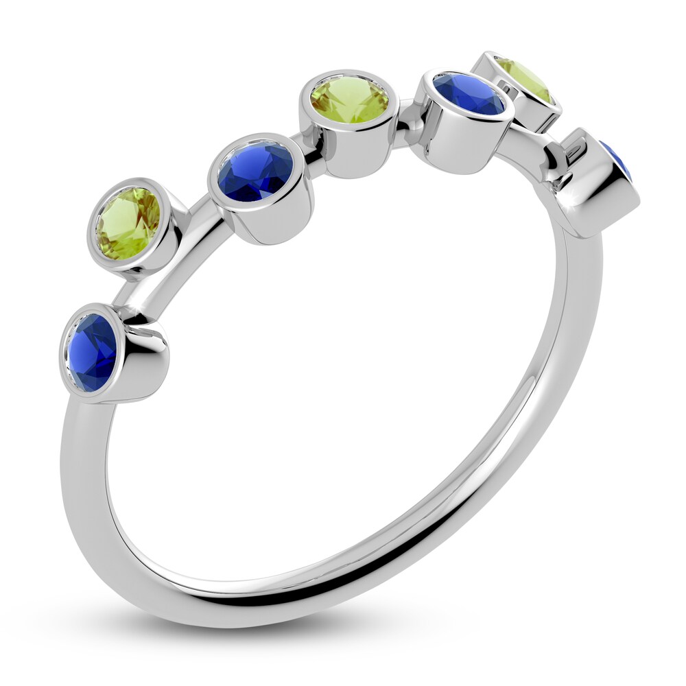 Juliette Maison Natural Peridot & Natural Blue Sapphire Ring 10K White Gold ee9oKES2