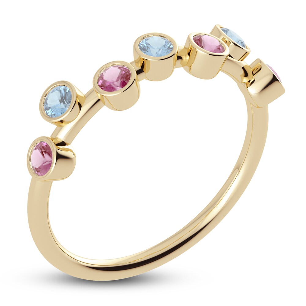 Juliette Maison Natural Aquamarine & Natural Pink Tourmaline Ring 10K Yellow Gold ehO7kMvC