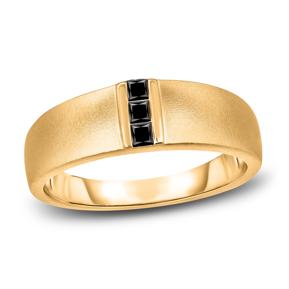 Men\'s Black Diamond Anniversary Ring 1/4 ct tw Princess 14K Yellow Gold f3cVyceT