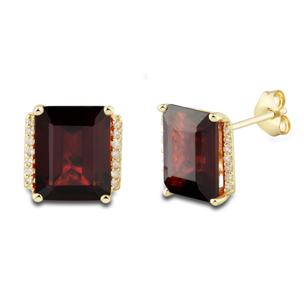 Natural Garnet Ring, Earring & Necklace Set 1/5 ct tw Diamonds 10K Yellow Gold fLyivZ6X