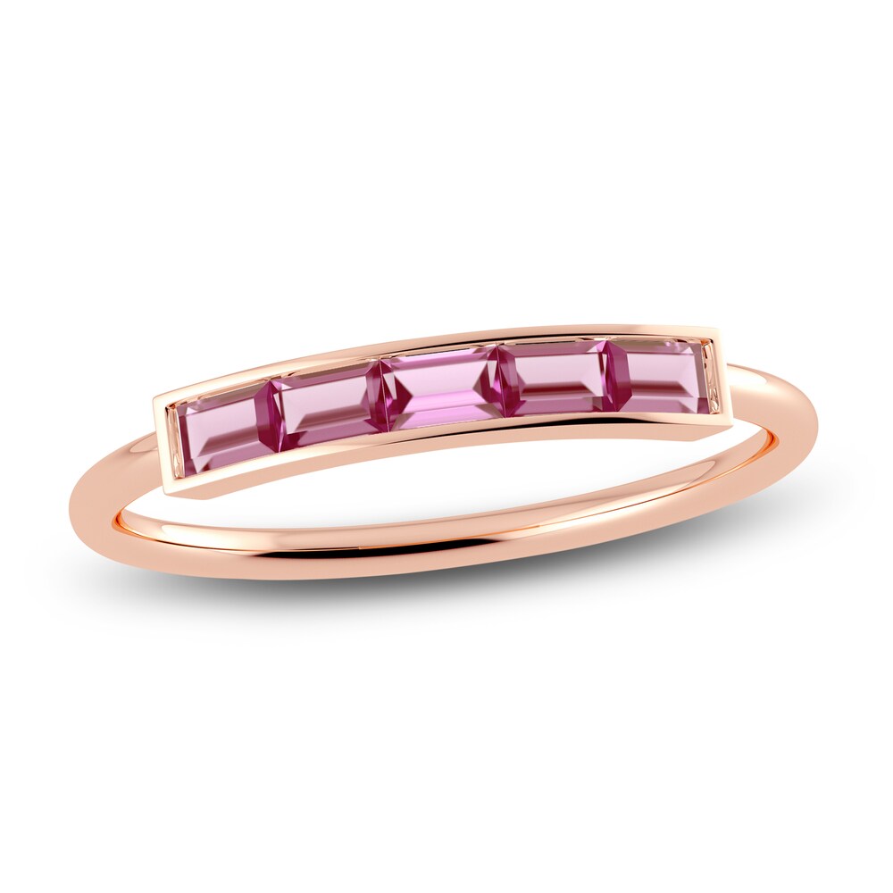 Juliette Maison Natural Pink Tourmaline Baguette Bar Ring 10K Rose Gold fc3OrycH [fc3OrycH]