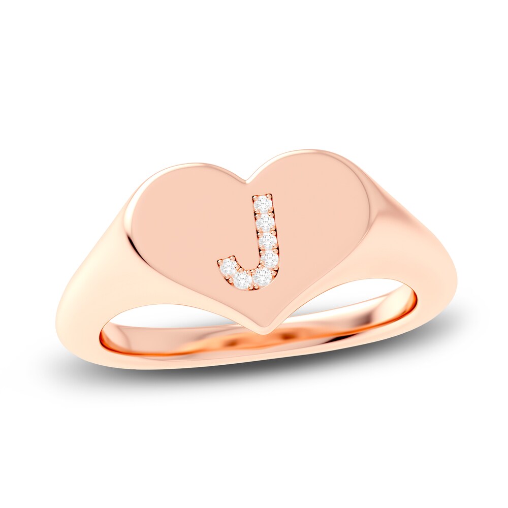 Juliette Maison Diamond Initial Heart Signet Ring 1/15 ct tw Round 10K Rose Gold fefpmm0y