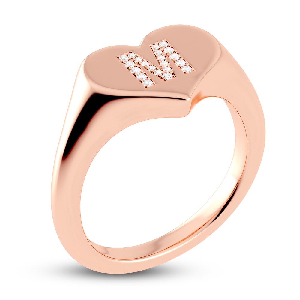 Juliette Maison Diamond Initial Heart Signet Ring 1/15 ct tw Round 10K Rose Gold fefpmm0y