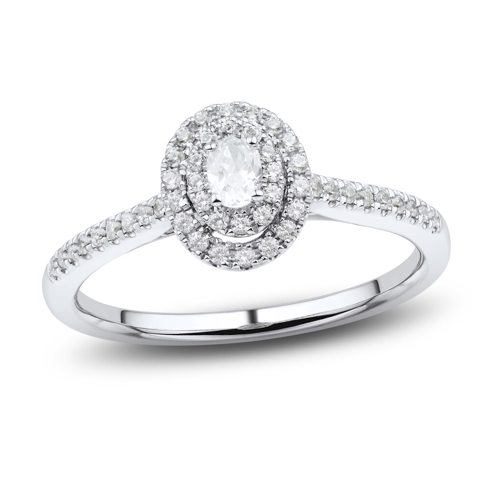 Diamond Engagement Ring 1/3 ct tw Oval/Round 14K White Gold g26DMCTv [g26DMCTv]