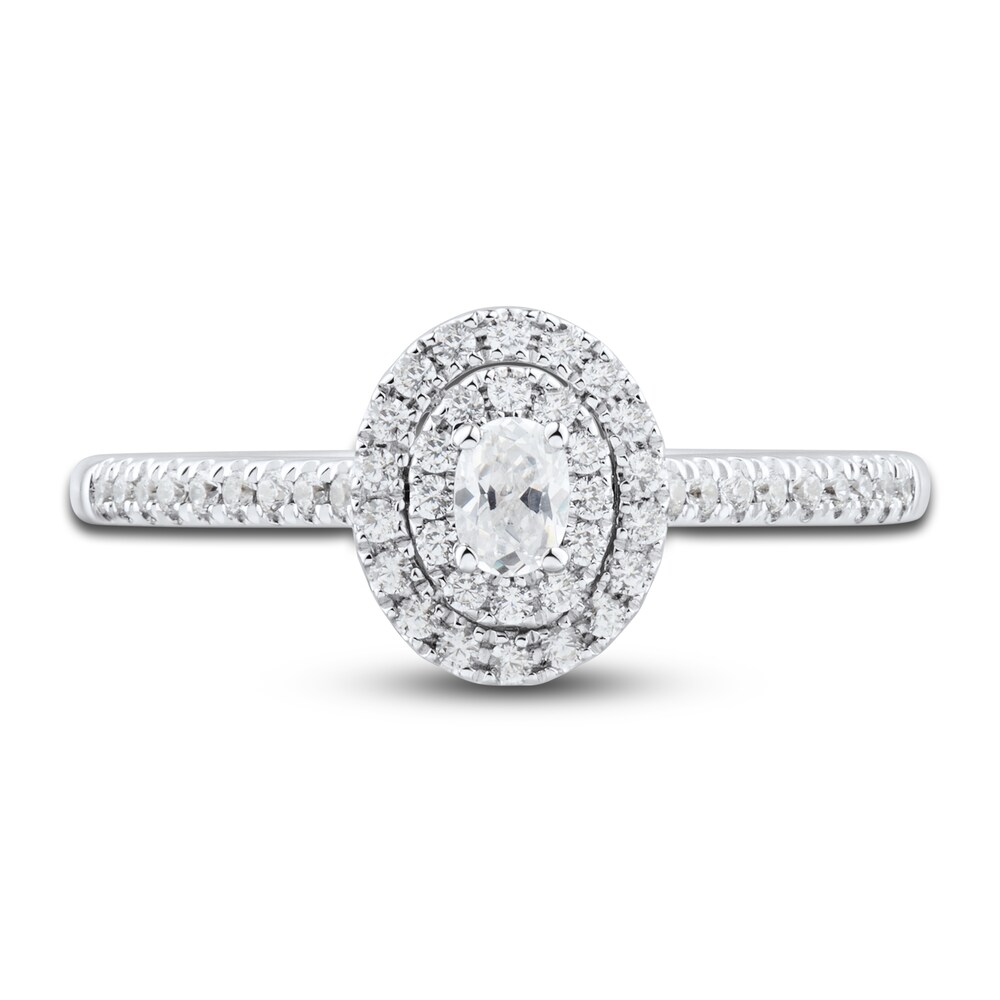 Diamond Engagement Ring 1/3 ct tw Oval/Round 14K White Gold g26DMCTv