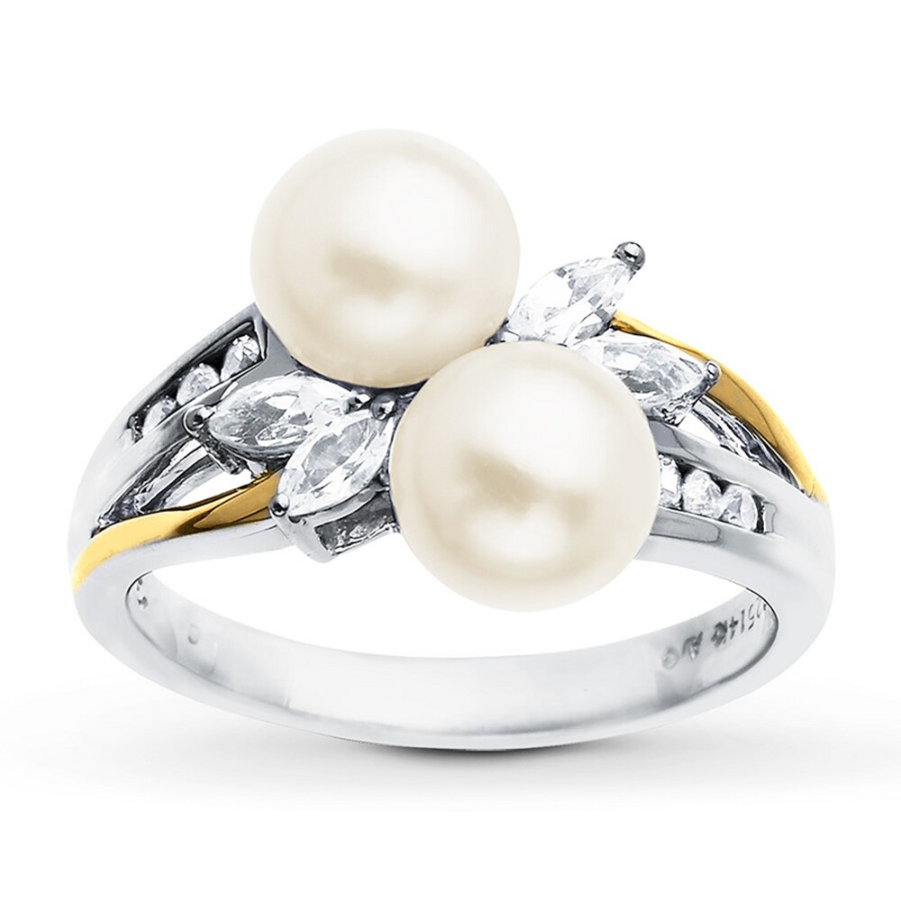 Cultured Pearl Ring Lab-Created Sapphires Sterling Silver/10K Yellow Gold g5t4tjGH