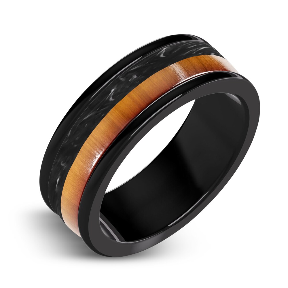 Men\'s Wood Wedding Band Black Tungsten/Carbon Fiber 8.0mm ghfXtkK4