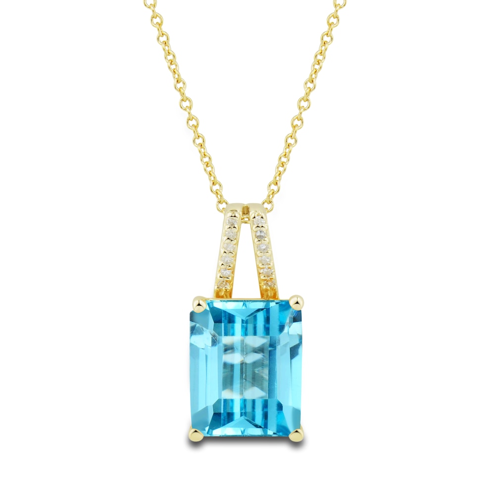 Natural Swiss Blue Topaz Ring, Earring & Necklace Set 1/5 ct tw Diamonds 10K Yellow Gold gtHO4ilG