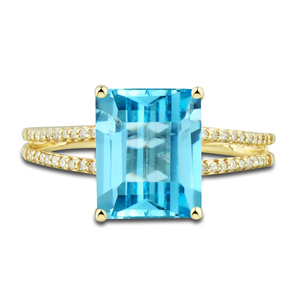 Natural Swiss Blue Topaz Ring, Earring & Necklace Set 1/5 ct tw Diamonds 10K Yellow Gold gtHO4ilG