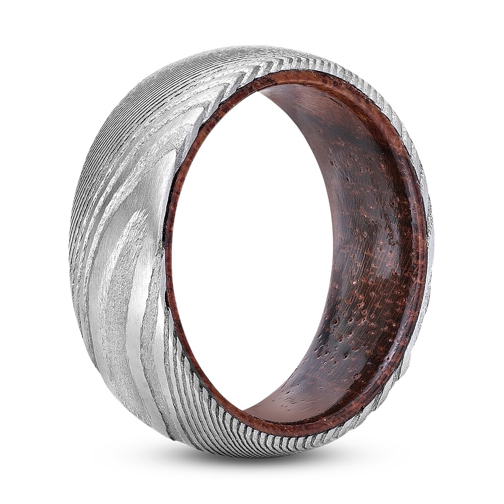 Men\'s Wedding Band Black Wood/Damascus Steel 7.0mm hDD0QR4g