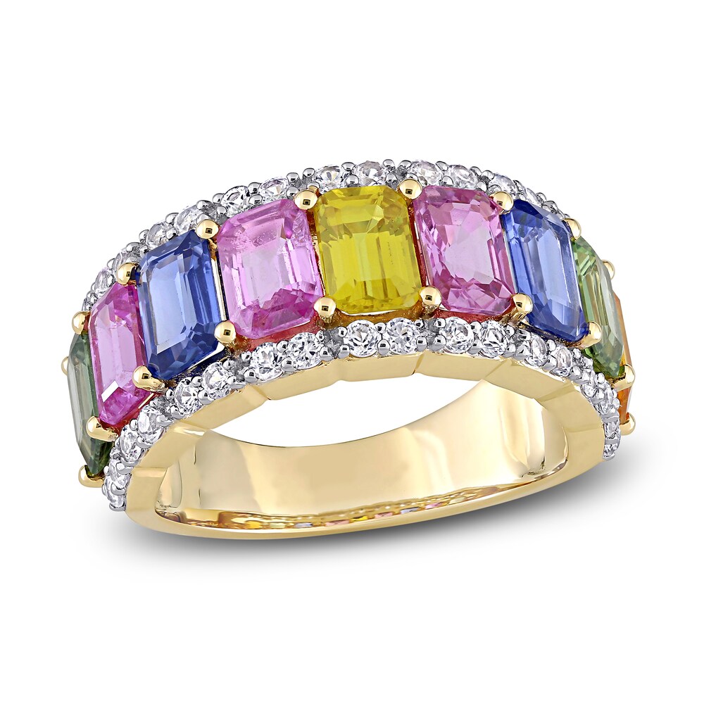 Natural Multi-Color Sapphire Ring 14K Yellow Gold hzTH5OkZ