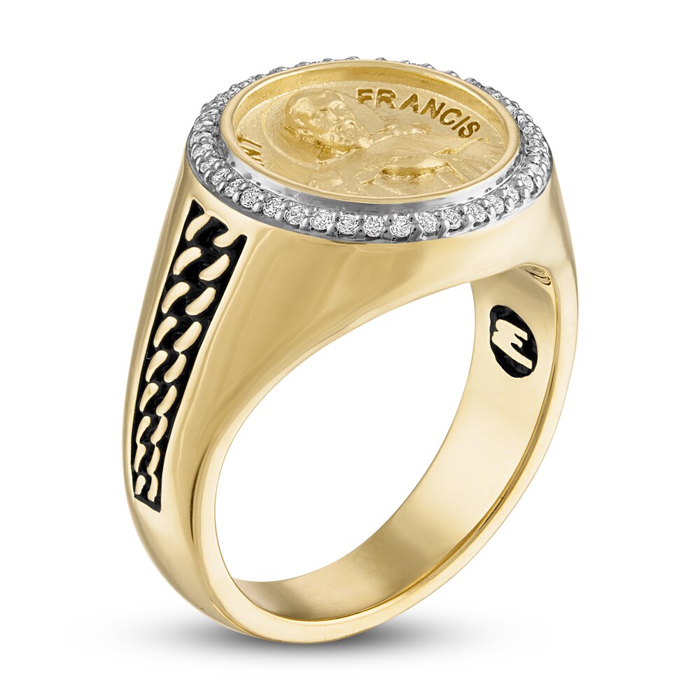 1933 by Esquire Men\'s Saint Francis Diamond Ring 1/5 ct tw Round Sterling Silver/14K Yellow Gold-Plated i4PihcKq