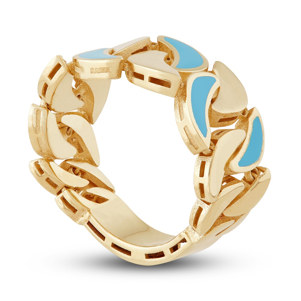 Italia D\'Oro Puzzle Design Band Blue Enamel 14K Yellow Gold iHSfR5vB