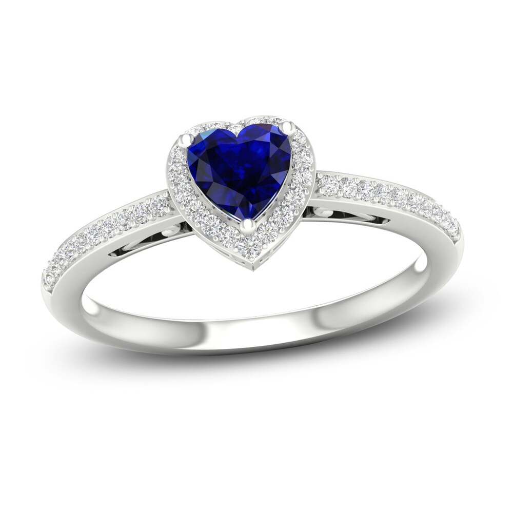 Natural Blue Sapphire Ring 1/8 ct tw Diamonds 14K White Gold iXMUqVhS