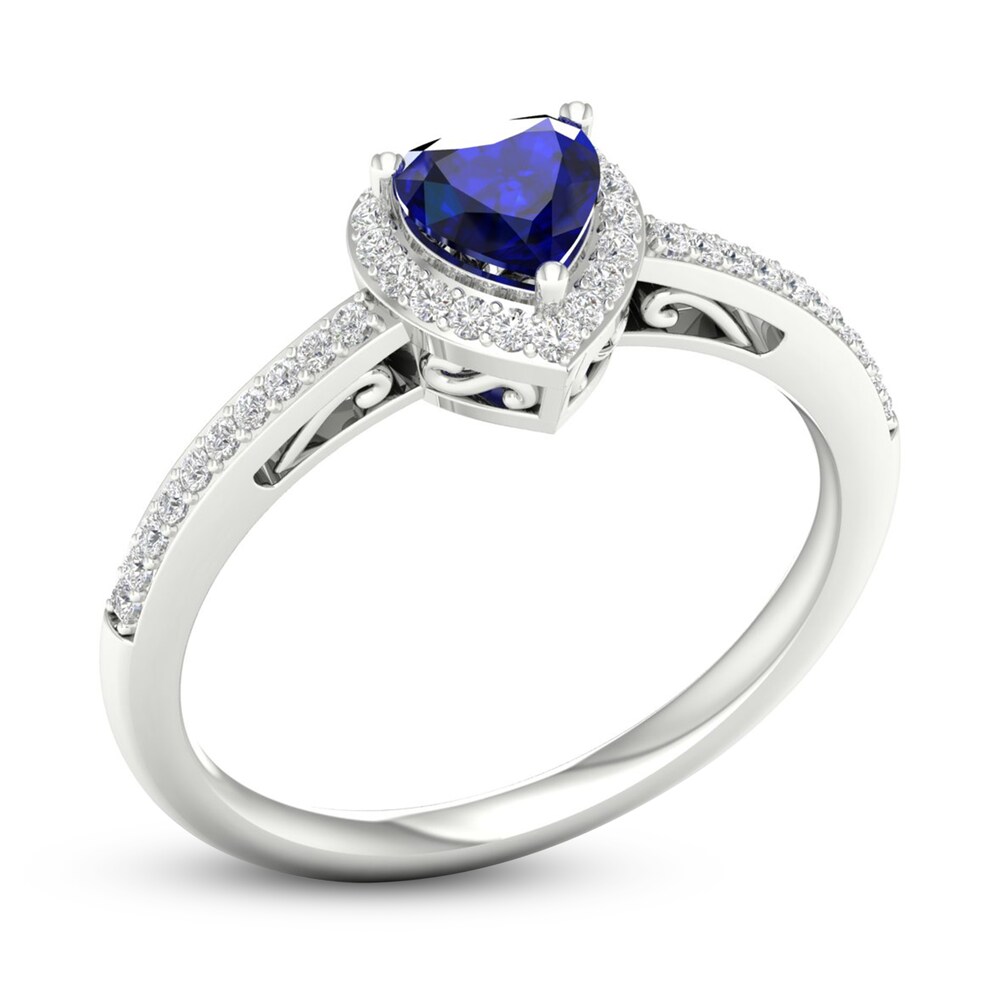 Natural Blue Sapphire Ring 1/8 ct tw Diamonds 14K White Gold iXMUqVhS