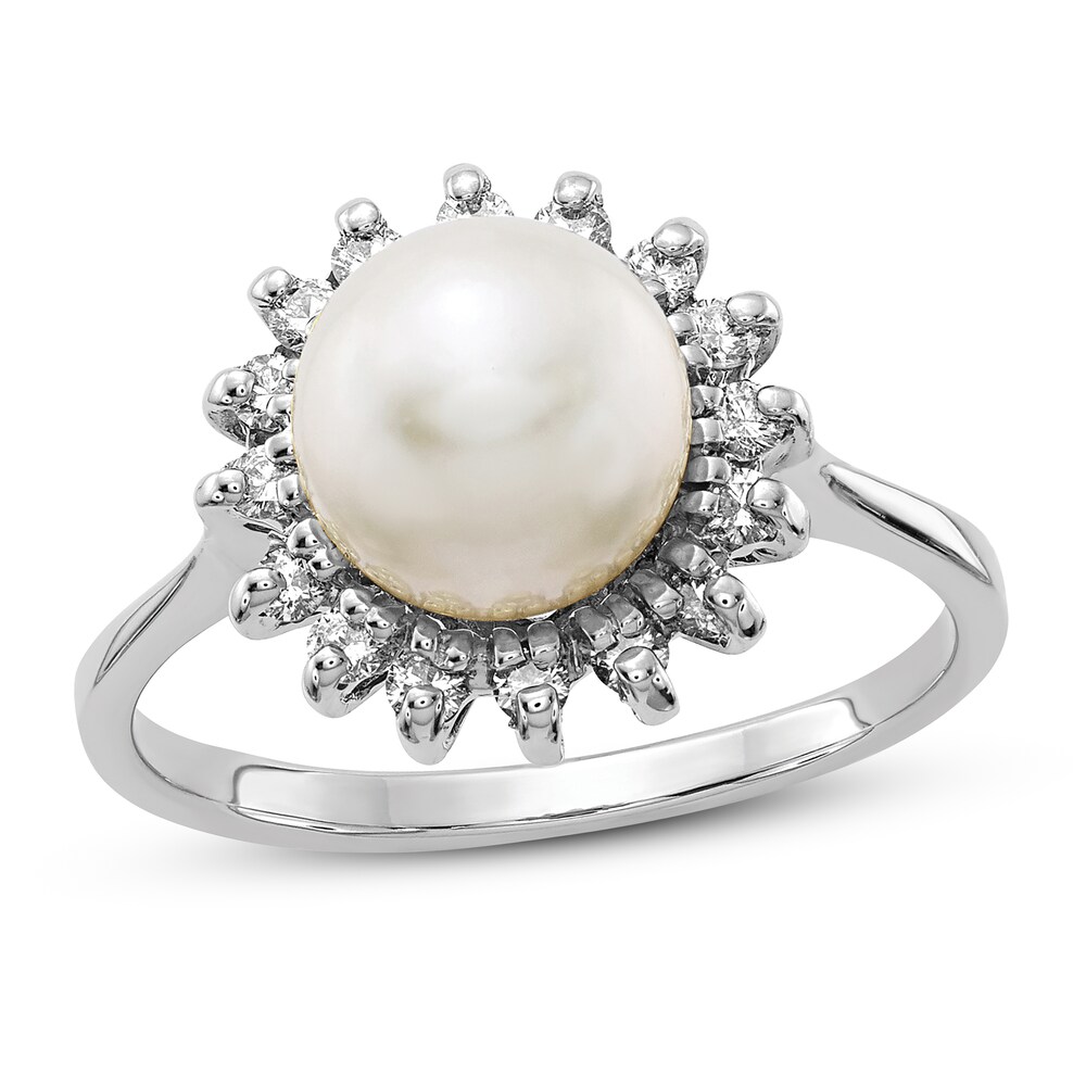 Cultured Freshwater Pearl Ring 1/4 ct tw Diamond 14K White Gold inem5qxZ