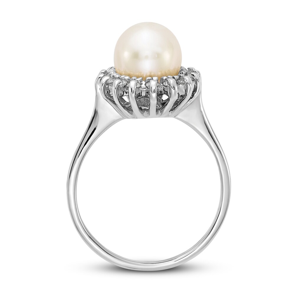 Cultured Freshwater Pearl Ring 1/4 ct tw Diamond 14K White Gold inem5qxZ