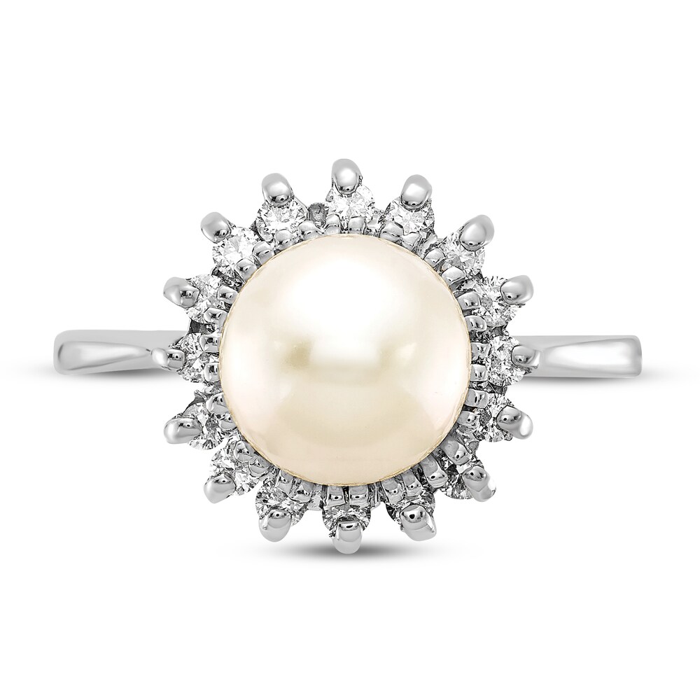 Cultured Freshwater Pearl Ring 1/4 ct tw Diamond 14K White Gold inem5qxZ