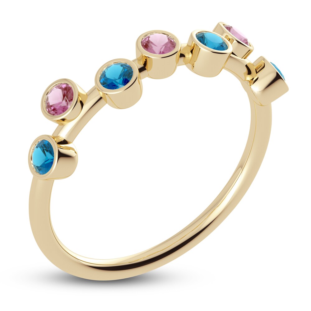 Juliette Maison Natural Pink Tourmaline & Natural Blue Zircon Ring 10K Yellow Gold jRPZQTrd