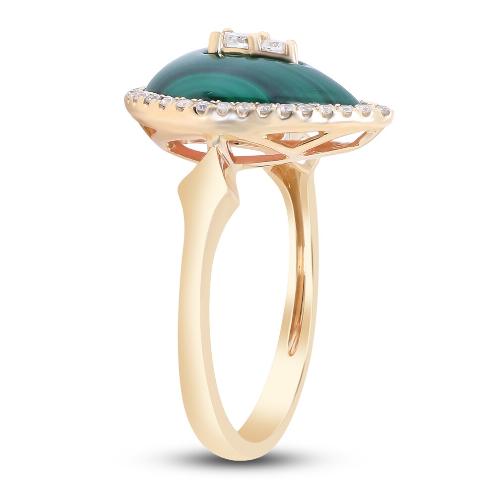 Natural Malachite Ring 1/4 ct tw Diamonds 14K Yellow Gold jT2Ugrpy