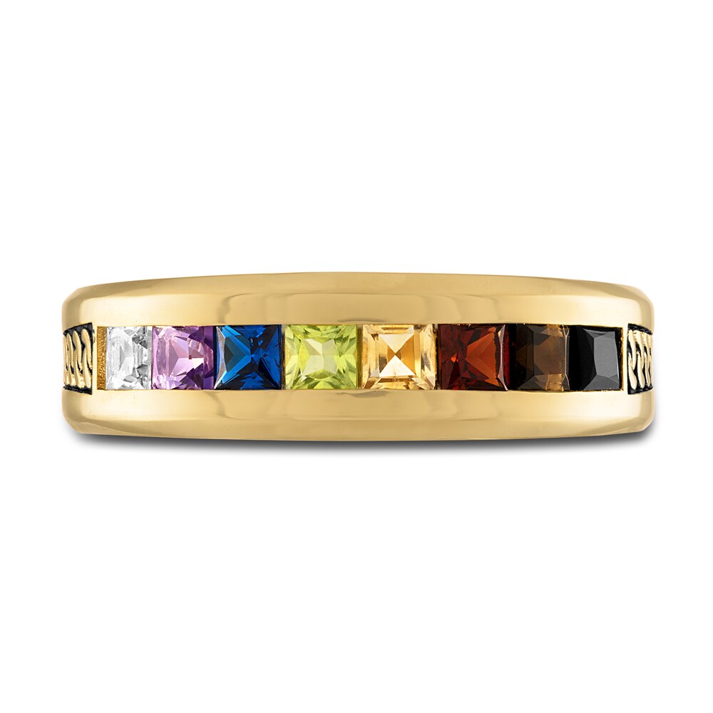 1933 By Esquire Men\'s Natural Multi-Gemstone Ring Sterling Silver/14K Yellow Gold-Plated jWudJW1P