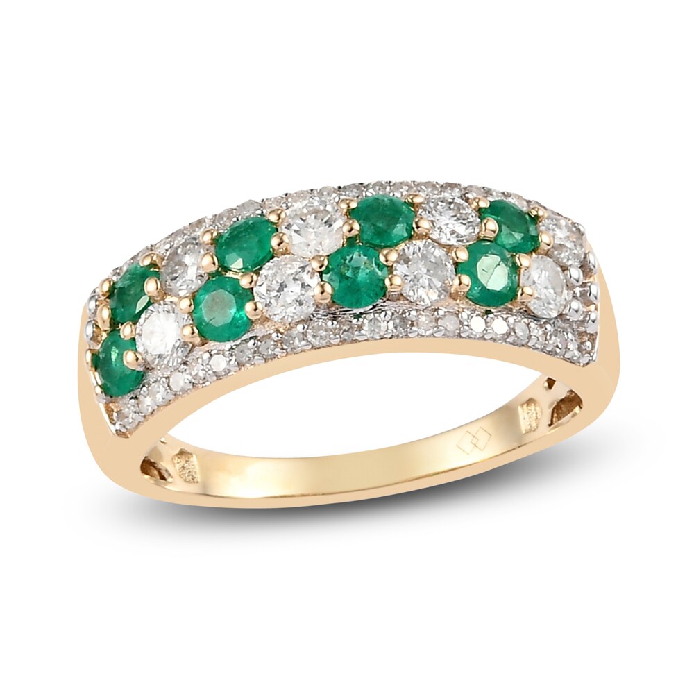 Natural Emerald Anniversary Ring 5/8 ct tw Diamonds 14K Yellow Gold jtCwDlnQ