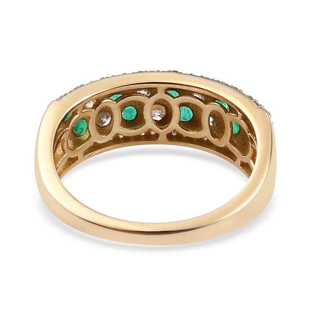 Natural Emerald Anniversary Ring 5/8 ct tw Diamonds 14K Yellow Gold jtCwDlnQ