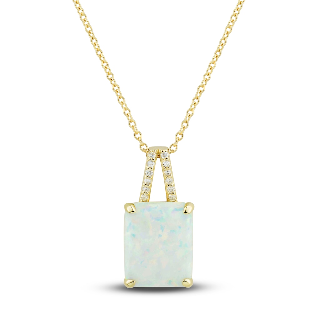 Lab-Created Opal Ring, Earring & Necklace Set 1/5 ct tw Diamonds 10K Yellow Gold kAzGu9iD