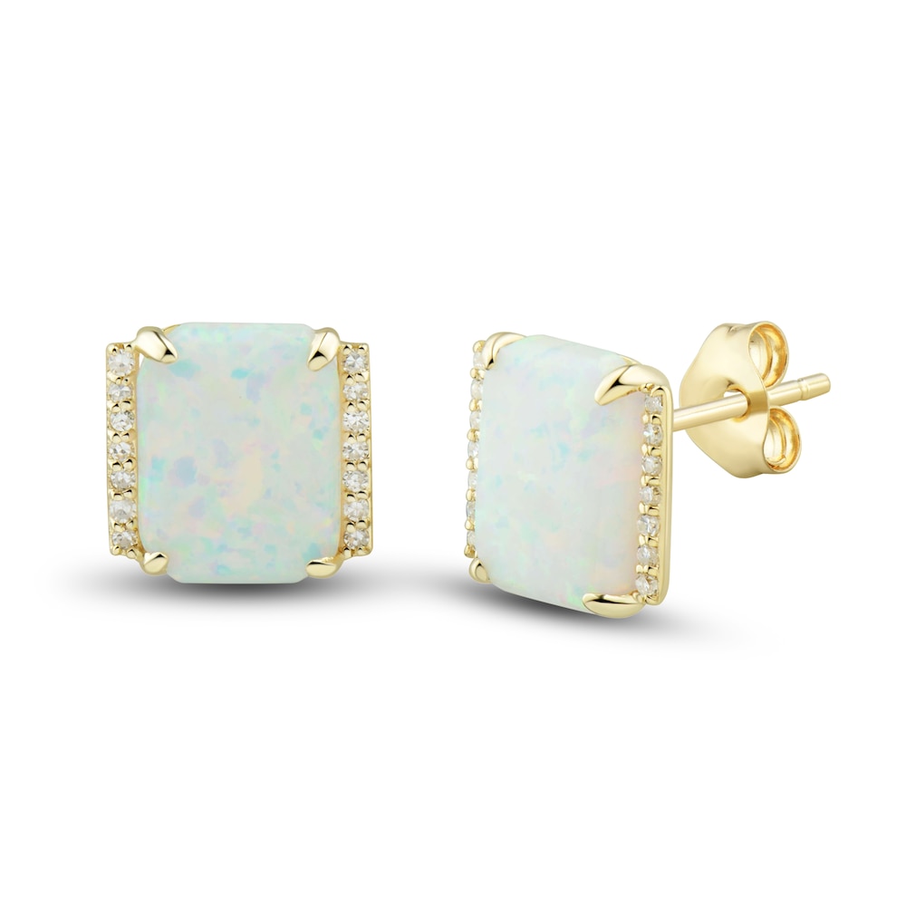 Lab-Created Opal Ring, Earring & Necklace Set 1/5 ct tw Diamonds 10K Yellow Gold kAzGu9iD